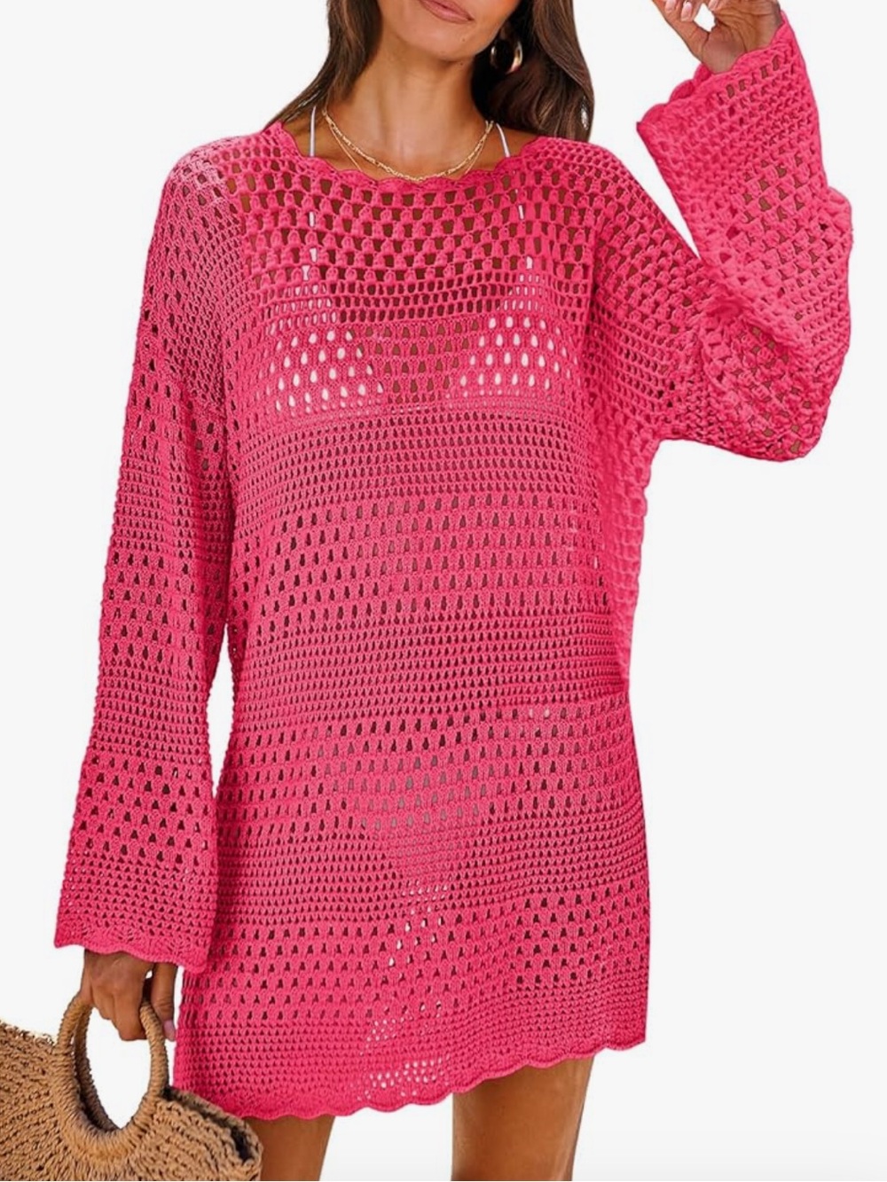 ANRABESS Women Swimsuit Crochet Swim Cover Up Summer Mesh Knit Beach Dress